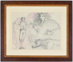 Szentandrássy István (1957-2020): Bikaviadal (Federico Garcia Lorca illusztráció). Ceruza, papír, je...