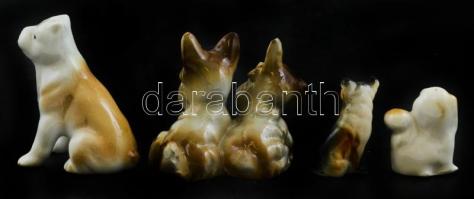3 db + 1 pár porcelán kutya, kézzel festett, jelzetlen, apró kopásokkal, csorbákkal m: 5,5 cm, 3,5 c...