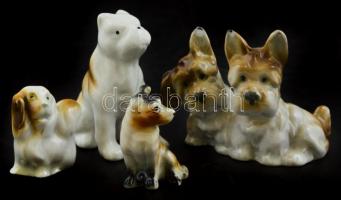 3 db + 1 pár porcelán kutya, kézzel festett, jelzetlen, apró kopásokkal, csorbákkal m: 5,5 cm, 3,5 c...