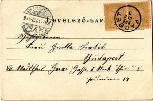 1901 Für Radfahrer verboten! / Prohibited for cyclists! Lady on bycicle, hunter with a rifle behind ...