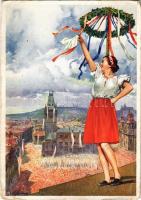 1938 X. Vsesokolsky Slet Praha / 10th Sokol meeting in Prague. Sokol sports movement advertisement card, patriotic propaganda s: J. Soukup + 1938 PRAHA AUTOPOSTA (fa)