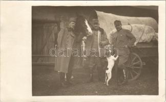 Osztrák-magyar katonák lóval és kutyával / WWI Austro-Hungarian K.u.K. military, soldiers with horse and dog. photo