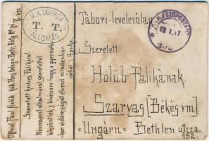 1917 Osztrák-magyar távíró tiszt saját készítésű névnapi üdvözlőlapja fiának / Feldpostkarte / WWI A...
