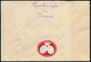 A toscanai nagyhercegnő dekoratív dombornyomású levélzárója 1918-ban Salzburgban feladott levél hátoldalán