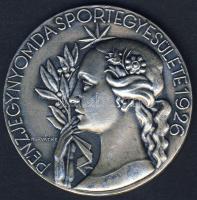 1926. "Pénzjegynyomda Sportegyesülete" Ag díjérem 31,5g. Szign.Horváth E. T:2