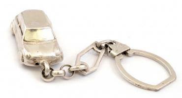 Ezüst(Ag) kisautós kulcstartó, jelzés nélkül, h: 11,5 cm, nettó: 15,5 g