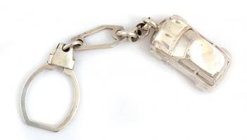 Ezüst(Ag) kisautós kulcstartó, jelzés nélkül, h: 11,5 cm, nettó: 15,5 g