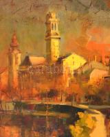 Mág Tamás (1952-2019): Nagyvárad, kora esti hangulat a Körös partján. Olaj, vászon, jelzett a hátold...