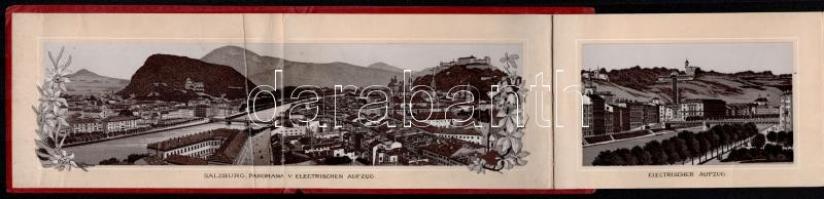 cca 1890 Album von Salzburg leporelló, 17 fekete-fehér képpel, papírkötésben