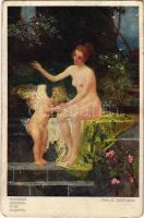 1925 Herzeleid / Erotic nude lady art postcard. B.K.W.I. Nr. 2464. s: Prof. E. Veith (kopott sarkak / worn corners)
