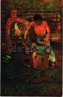 1938 Mexican folklore art postcard, blacksmith s: Fred Liebig (EK)