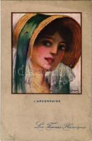 LArdennaise / French lady art postcard, lady from Ardennes. Les Femmes Heroiques. Visé Paris No. 38. s: Em. Dupuis (fl)
