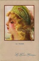 La Russe / French lady art postcard, Russian lady. Les Femmes Heroiques. Visé Paris No. 40. s: Em. Dupuis (EK)
