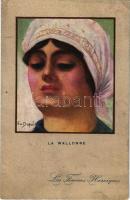 La Wallonne / French lady art postcard, Walloon lady. Les Femmes Heroiques. Visé Paris No. 42. s: Em. Dupuis (EK)