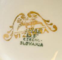 Epiag porcelán csésze, matricás, jelzett, kopásokkal m: 4,5
cm + Nyugat-németországi porcelán kosár...