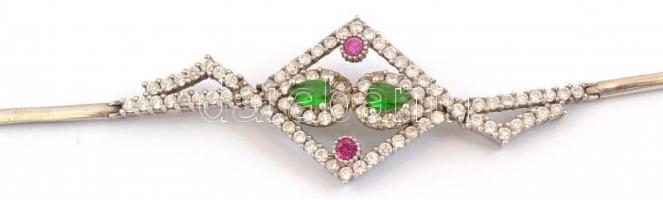 Ezüst(Ag) színes kövekkel díszített ékszerszett (nyaklánc, karkötő, gyűrű, fülbevalópár), jelzett, b...