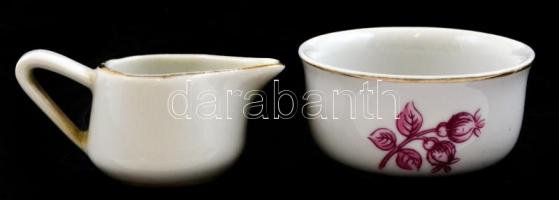 Hollóházi Vörösmarty díszes porcelán mini kiöntő, matricás, jelzett, kopásokkal, m: 2,5 cm + Hollóhá...