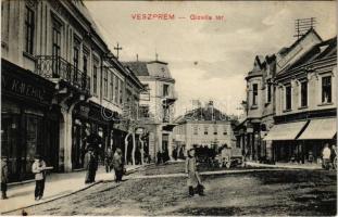 1911 Veszprém, Gizella tér, kávéház, reklám bazár, üzletek