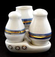 Retró fűszertartó, 3 db-os szett, ismeretlen jelzéssel, kézzel festett és matricás, kopásokkal 9x12,...