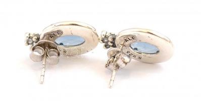 Ezüst(Ag) ovális fülbevalópár, kővel, Pandora jelzéssel, 1,7×1,2 cm, bruttó: 3,04 g