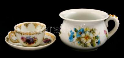 Viktória csehszlovák bögre és csésze aljjal, matricás, jelzett, kopásokkal m: 3 cm, d: 7,5 cm