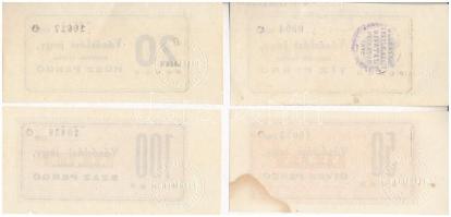 Debrecen DN 10P hátlapon lila felülbélyegzéssel + 20P "KAJA" vásárlási jegy + 50P + 100P &...