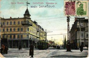 1928 Saratov, Saratoff; Nemetskaya ulitsa / street view, tram, horse sleigh. TCV card (EB)