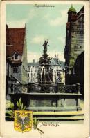 Nürnberg, Nuremberg; Jugendbrunnen / fountain, coat of arms. Heliocolorkarte von Ottmar Zieher (worn corners)