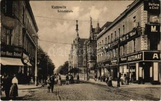 Katowice, Kattowitz; Schloßstraße / street view, shop of Max Waldmann, street sweepers