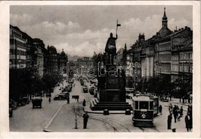 1940 Praha, Prag, Prague; Vácilavské námestí / Wenzelsplatz / square, trams, automobiles (EK)