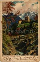 1904 Merano, Meran (Südtirol); Schloss Goyen / Castel Gaiano / castle. Künstlerpostkarte von Tirol J.F.A.B. litho s: M. Zeno Diemer (fl)