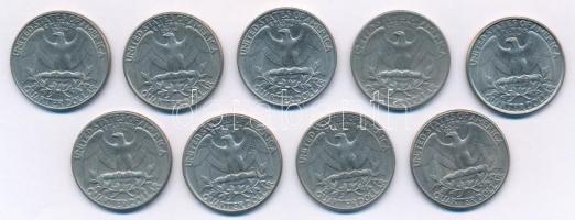 Amerikai Egyesült Államok 1967-1994. 1/4$ Cu (9xklf évszám vagy verdejel) T:2,2-
USA 1967-1994. 1/4...