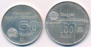 1974. 50Ft Ag "50 éves az MNB" + 100Ft Ag "50 éves az MNB" T:1 
Adamo EM44, EM4...