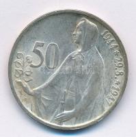 Csehszlovákia 1947. 50K Ag "Szlovák felkelés" T:1- patina Czechoslovakia 1947. 50 Korun Ag "Slovak uprising" C:AU patina Krause KM#24