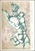 Kolozsvári Grandpierre Miklós (1950-): "Fogfájás". Színezett rézkarc, papír, jelzett, szám...