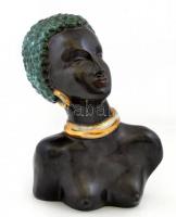Art deco női félakt szobor, mázas kerámia, jelzés nélkül, alján hiányos címkével és számmal (formaszámmal?), kopásnyomokkal, m: 25 cm