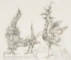 Egresi Zsuzsa (1954-): Állatkiállítás, 1998. Rézkarc, papír, jelzett, számozott: 1/1, üvegezett kere...