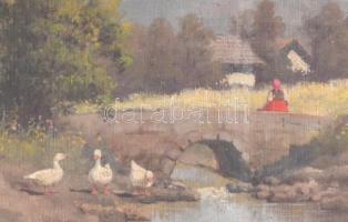 Barsi Béla (1872-1913): Libapásztorlány. Olaj, vászon, jelzett, kissé sérült keretben, hátoldalán Dr...