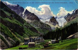 1910 Prato allo Stelvio, Prad am Stilfserjoch (Südtirol); Trafoi Hotel an der Stilfserjochstrasse mit den Ortler Gletschern / hotel, mountains (EK)