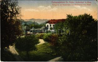 1913 Judendorf, Judendorf-Straßengel (b. Graz); Parksanatorium, Parkpartie mit Wandelbahn und Dependance Villa Adele. Verlag Dr. Feiler / hotel, cable car, park, villa (EK)