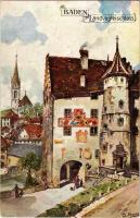 Baden-Baden, Landvoigteischloss / castle, coat of arms. Postkartenverlag Th. Zingg No. 2155. s: A. Meyer