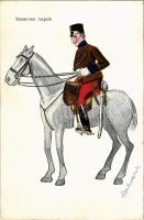 Keserves napok / Austro-Hungarian K.u.K. military art postcard, cavalryman. Rotophot 2993. s: Matavovszky