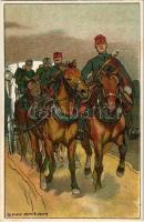 Fröhliche Weihnachten! Glückliches Neujahr! / WWI Austro-Hungarian K.u.K. military art postcard with Christmas and New Year greeting, cavalrymen. litho s: Ludwig Koch