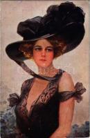 1918 The girl in black. Lady art postcard. Series 682-6. s: Philip Boileau (EK)