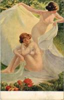 1918 Alarme / Überrascht / Erotic nude lady art postcard. M.J.S. 141. s: Mondineu (EK)