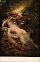 Traum / La reve / Erotic nude lady art postcard, dreaming. Apollon Sophia 69. s: Tassaert