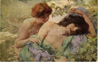 1917 Amor u. Psyche / Erotic nude lady art postcard s: H. Böttinger (EK)
