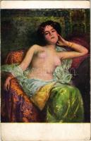 1917 Ruhe / Siesta / Erotic nude lady art postcard s: Hilser (EK)