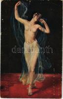 Schleiertanz / Danse aux voiles / Erotic nude lady art postcard, after bath. Salon J.P.P. 1004. s: F. Vezín (pinhole)