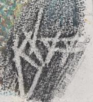 Olvashatatlan jelzéssel: Absztrakt kompozíció. Kréta, merített papír, üvegezett keretben, 43,5x31 cm